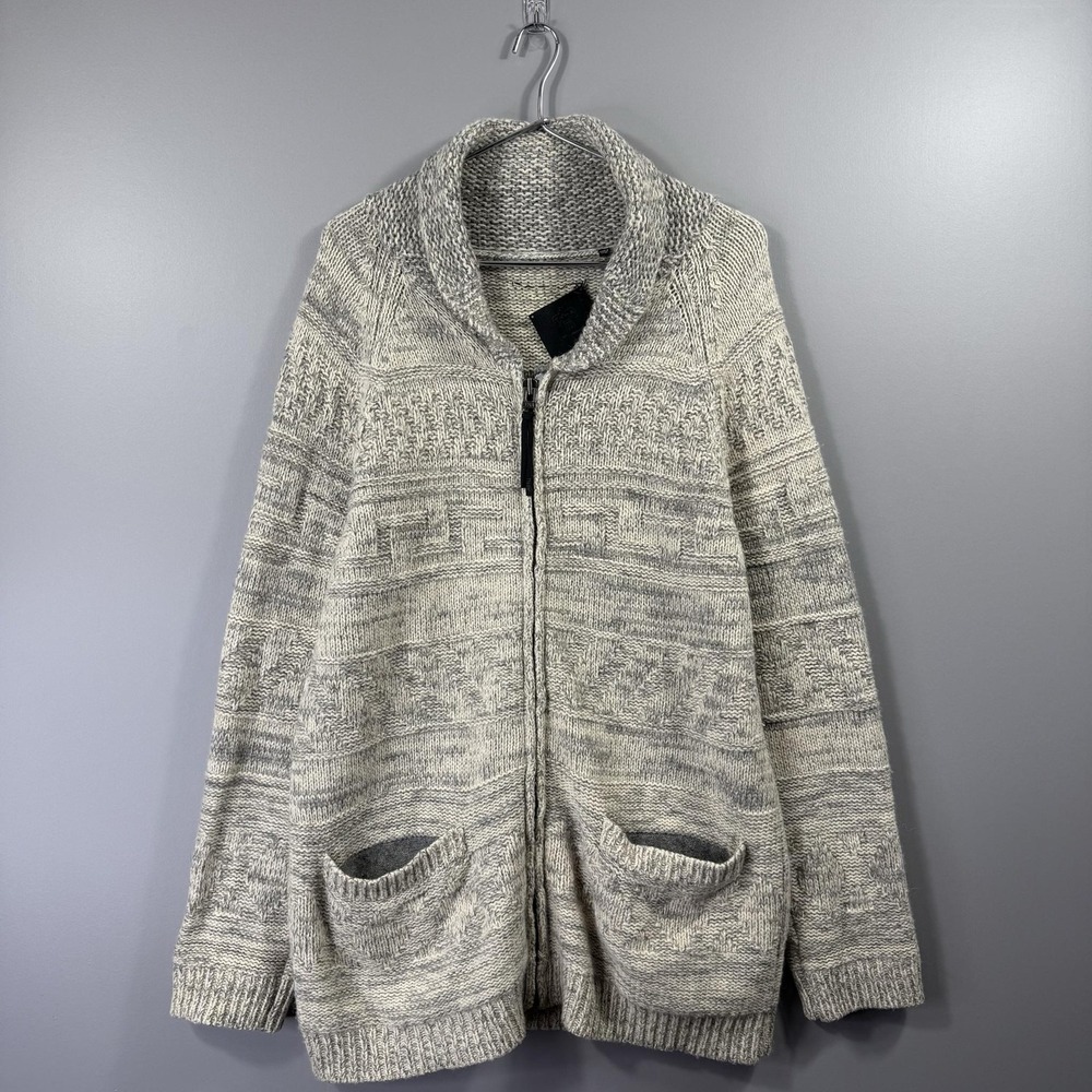 Tna Aritzia Lambswool Sweater Womens Medium Gray Shawl Collar Zip Cardigan